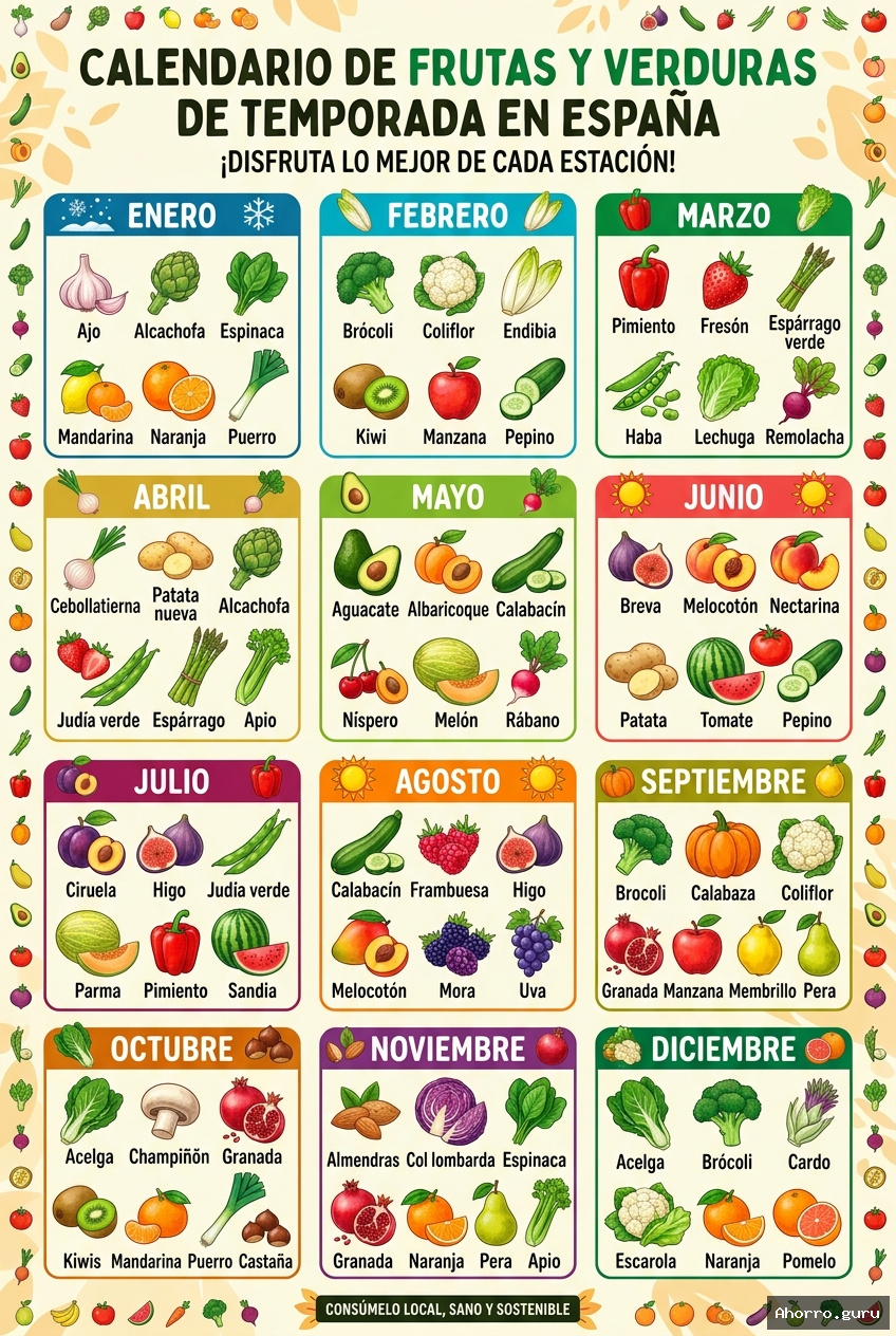 Calendario de frutas y verduras de temporada: Tu guía definitiva para comprar barato y saludable